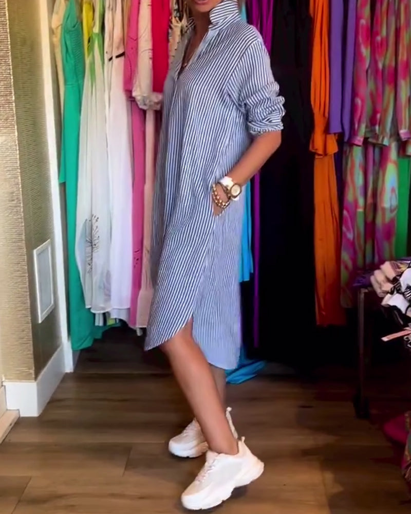 Cato™ - Striped Shirt Dress with Lapel Collar