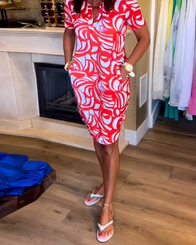 Mira™ - Printed V-Neck Dress 