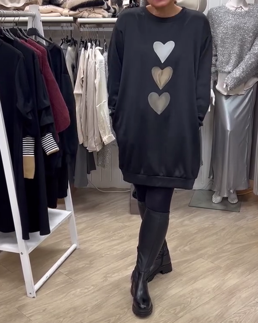 Francine™ - Women's Heart Printed Long Sleeve Sweatshirt