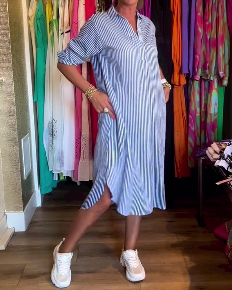 Cato™ - Striped Shirt Dress with Lapel Collar