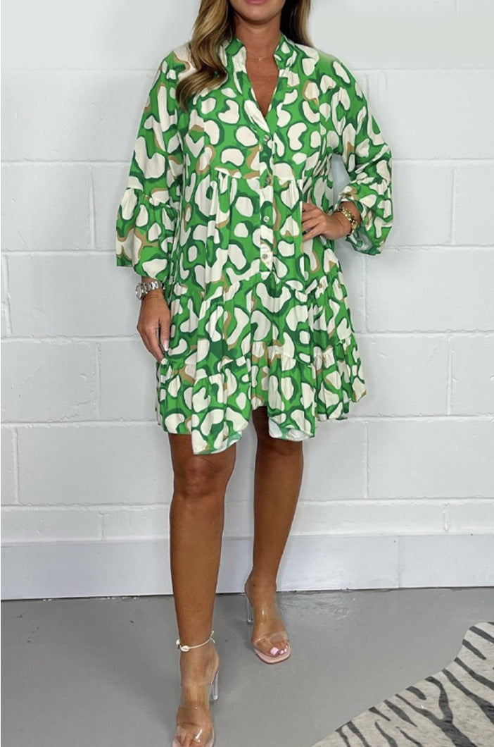 Quentine™ - Casual Fashion Print V-Neck Dress