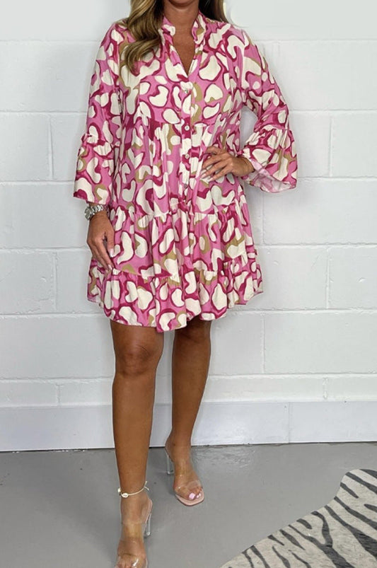 Quentine™ - Casual Fashion Print V-Neck Dress