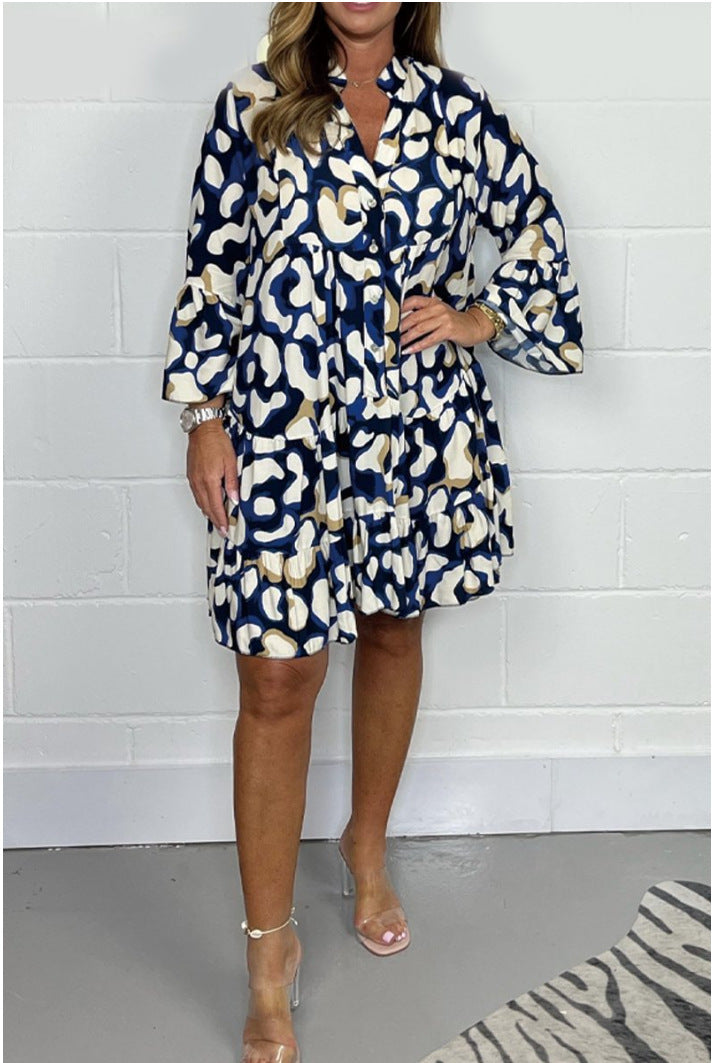 Quentine™ - Casual Fashion Print V-Neck Dress