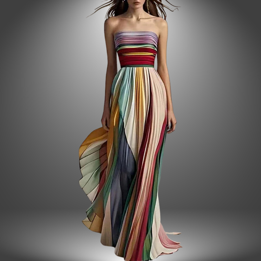 Abigail™ - Strapless Colorful Pleated Maxi Dress