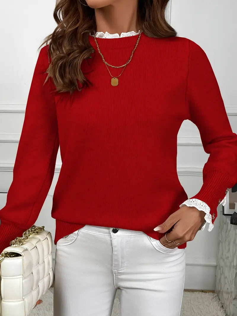Inaya™ - Elegant knitted sweater with ruffles and buttons