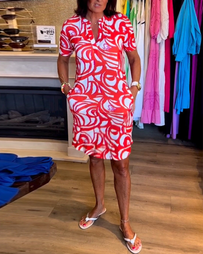 Mira™ - Printed V-Neck Dress 