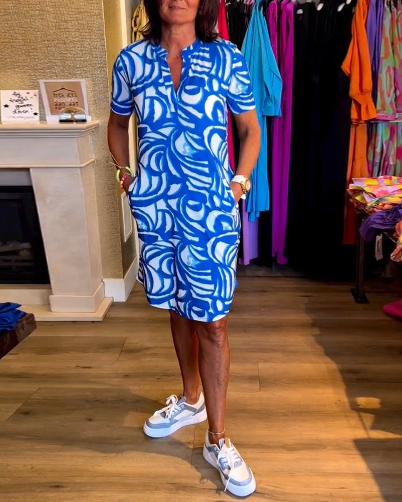 Mira™ - Printed V-Neck Dress 