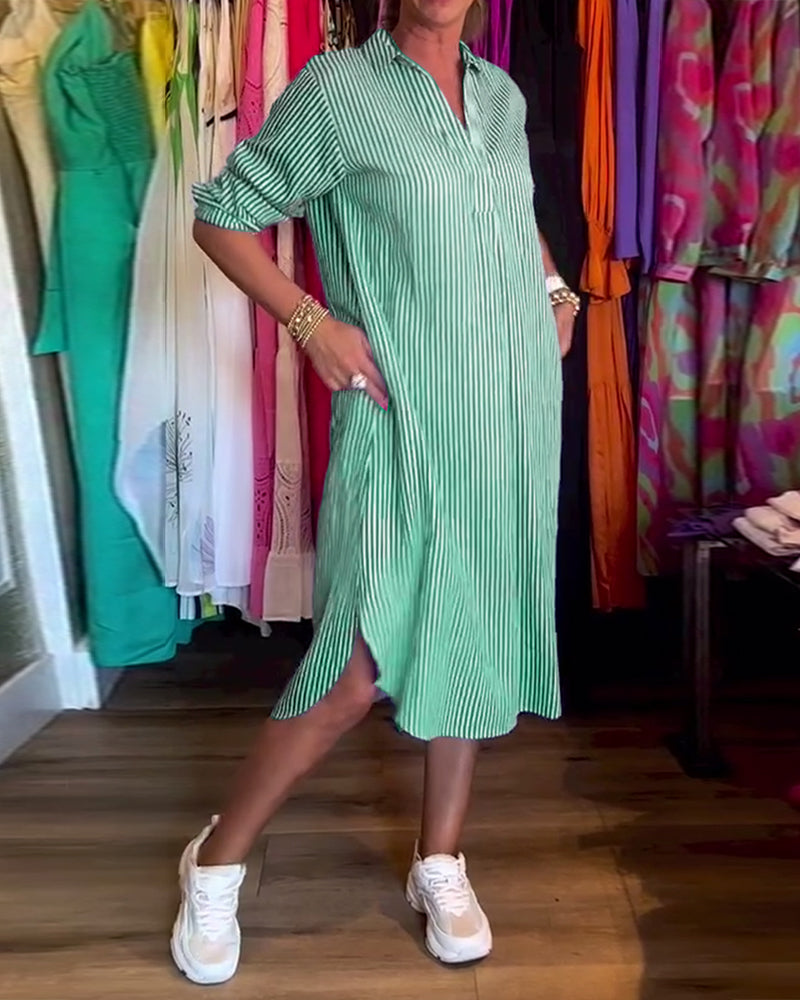Cato™ - Striped Shirt Dress with Lapel Collar