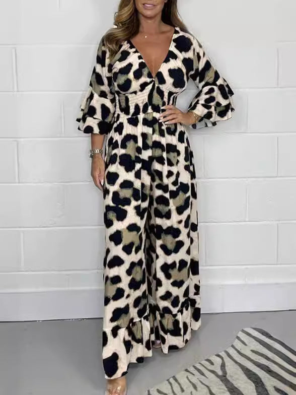 Priscille™ - Leopard V-Neck Jumpsuit 