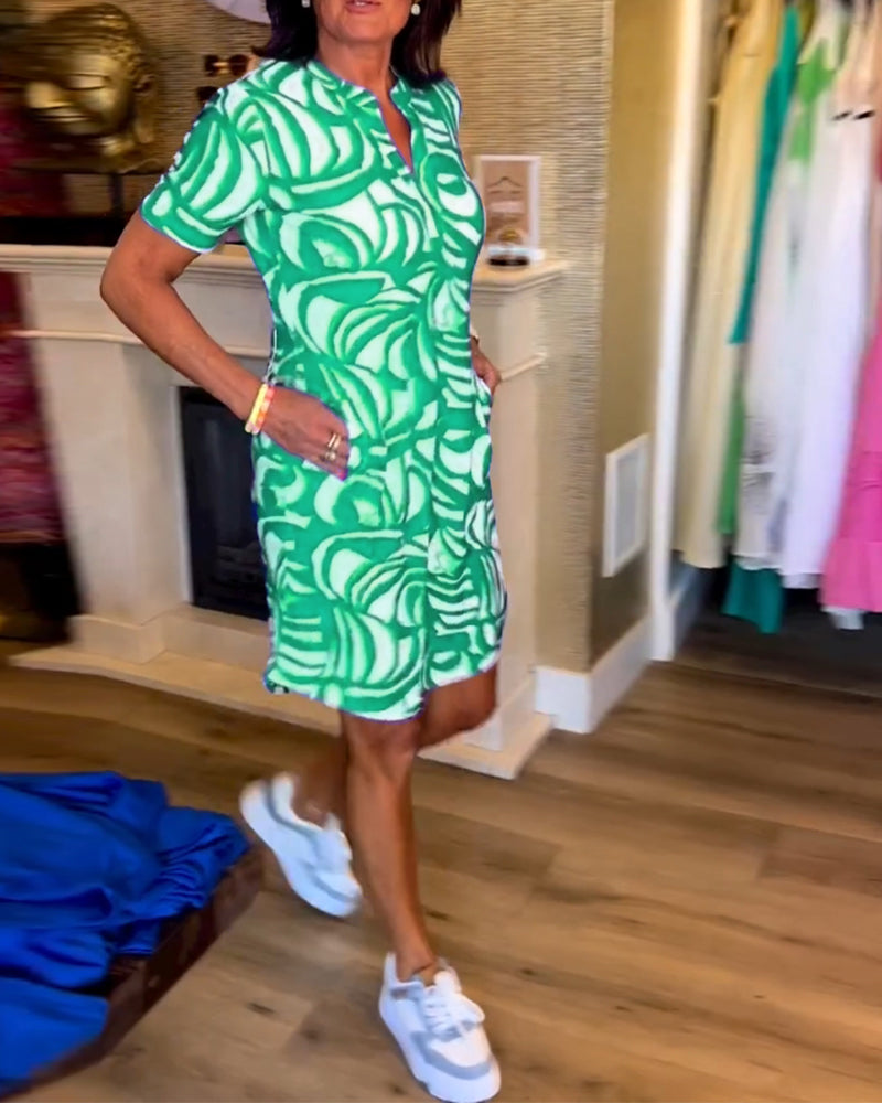 Mira™ - Printed V-Neck Dress 