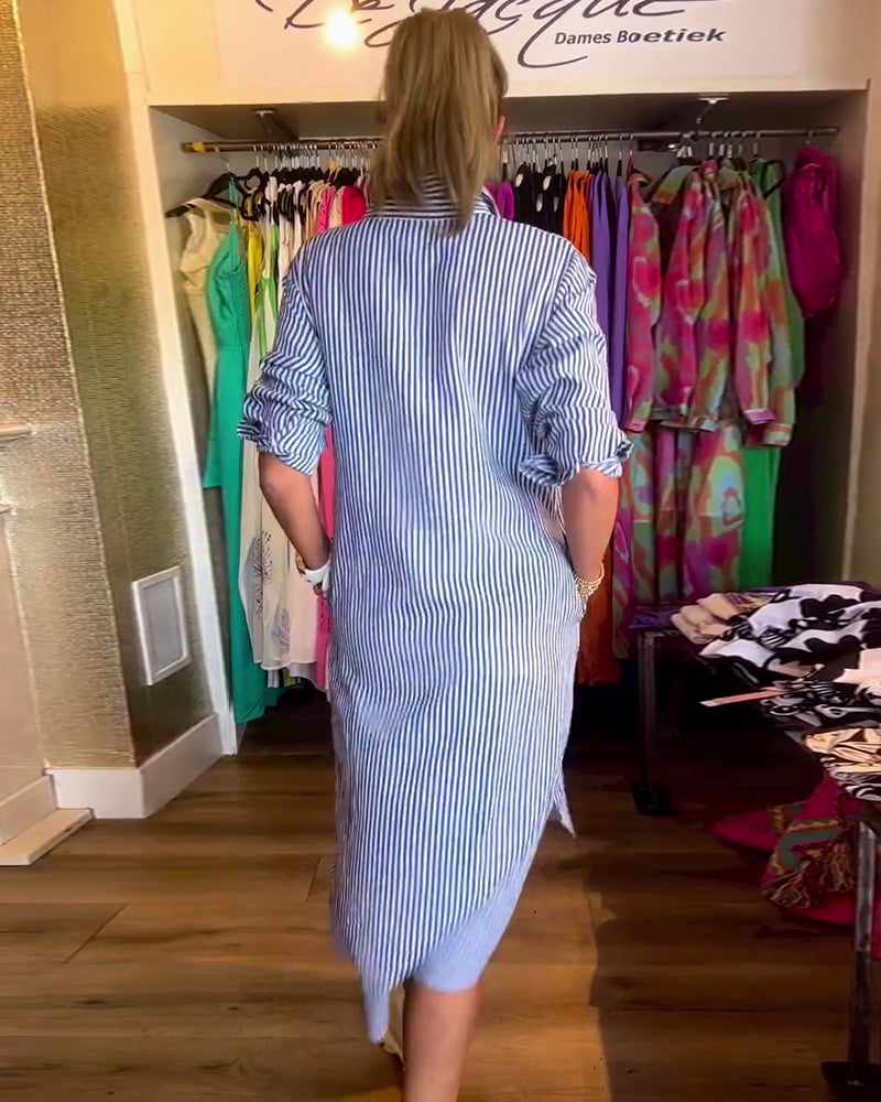 Cato™ - Striped Shirt Dress with Lapel Collar