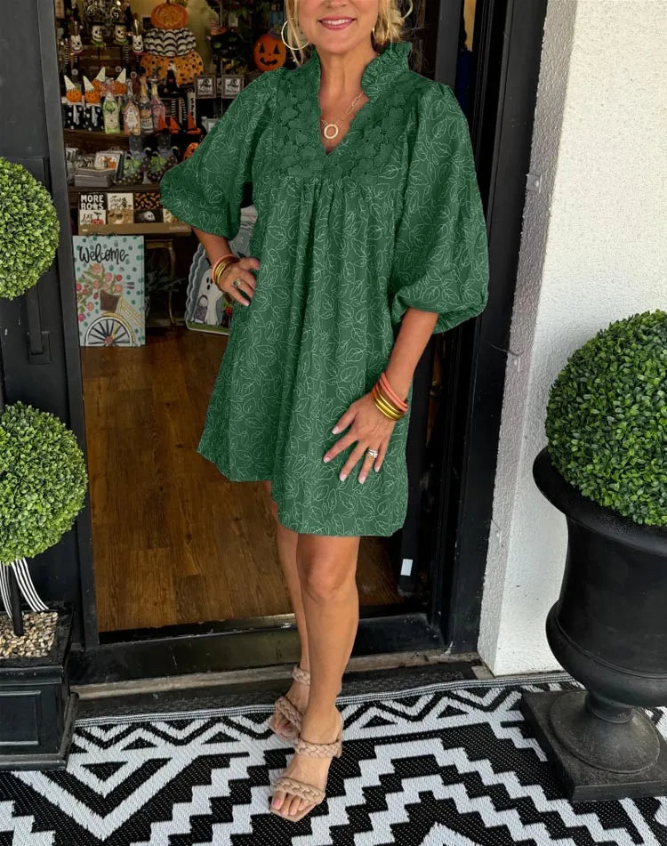 Tesia™ - Short Jacquard Dress with Puff Sleeves