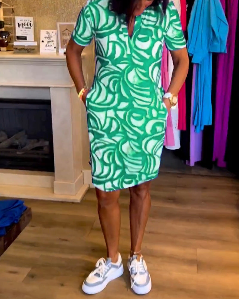Mira™ - Printed V-Neck Dress 