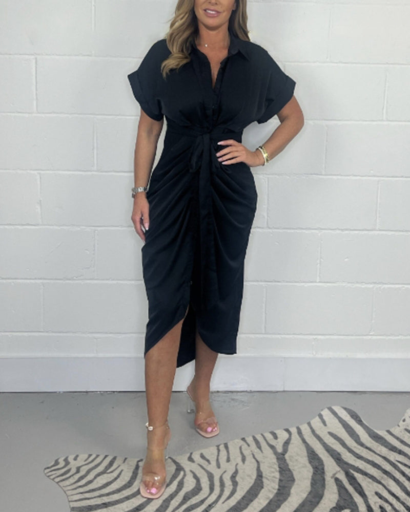Marit™ - Elegant Pleated Dress with Shirt Collar