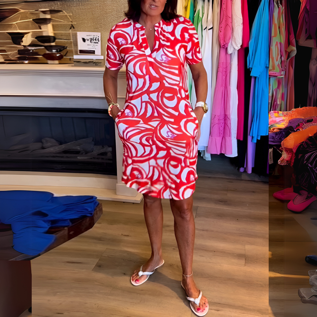 Mira™ - Printed V-Neck Dress 