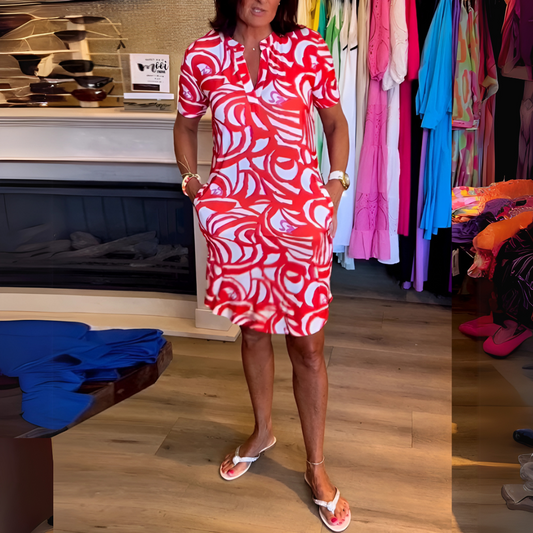 Mira™ - Printed V-Neck Dress 
