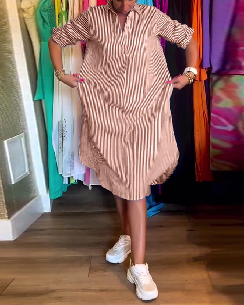 Cato™ - Striped Shirt Dress with Lapel Collar