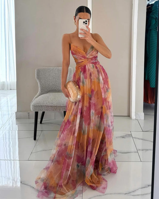 Leora™ - Enchanting Floral Print Maxi Dress 