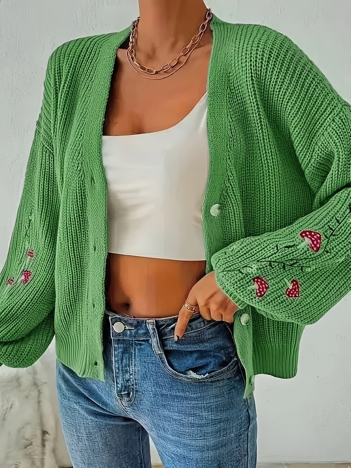 Romilly™ - Mushroom Embroidered Cardigan 