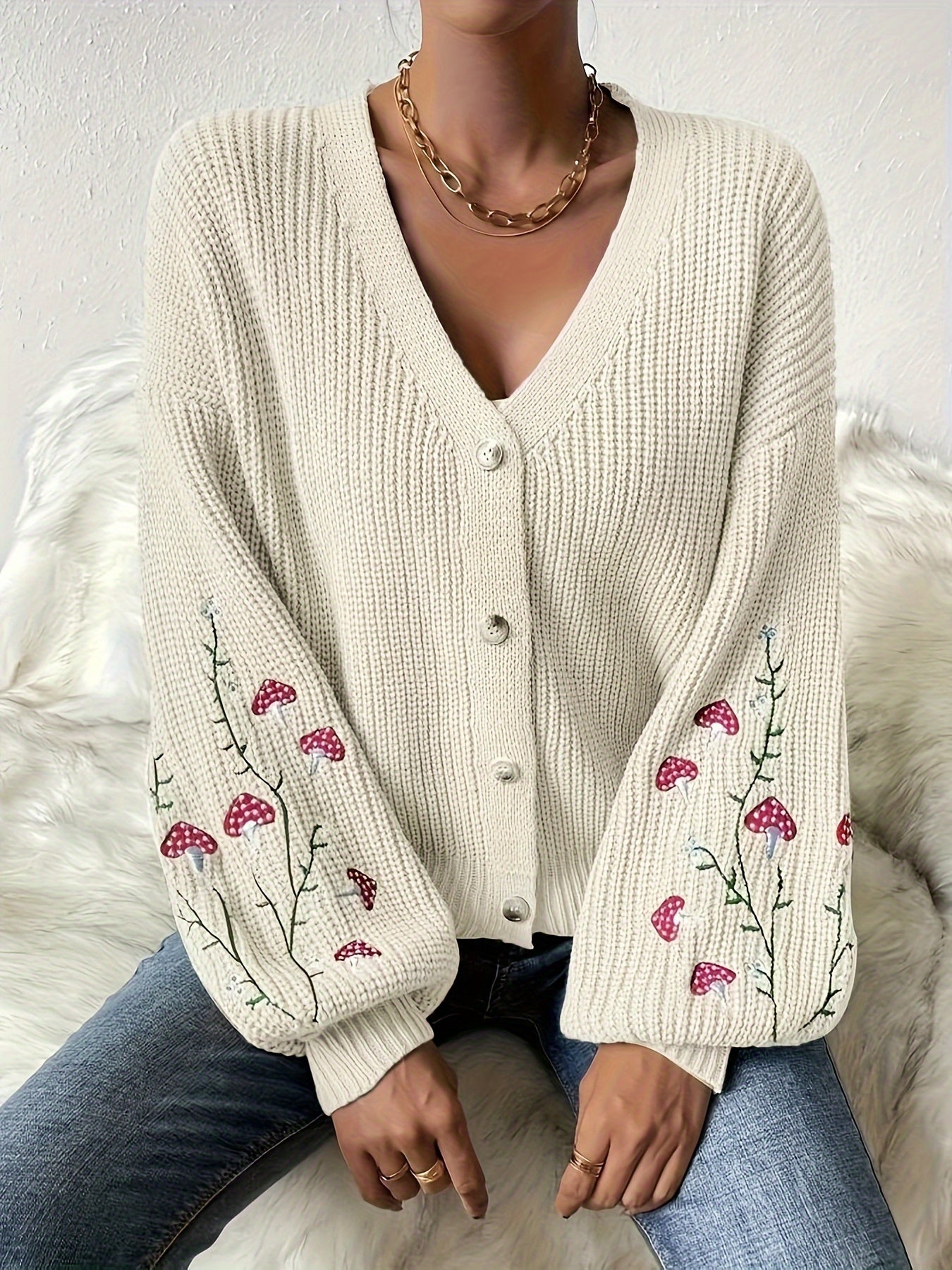 Romilly™ - Mushroom Embroidered Cardigan 