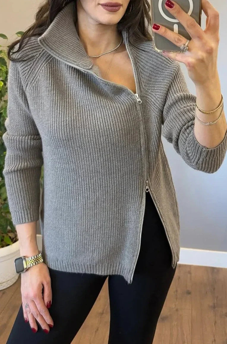 Lucienne™ - Double Zip Asymmetrical Knit Sweater