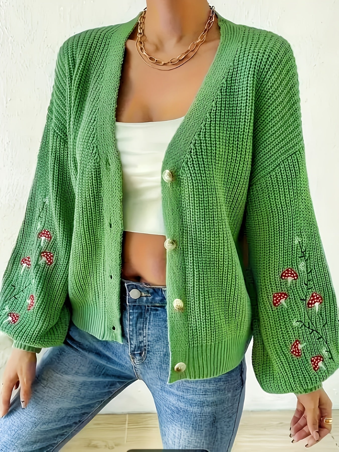 Romilly™ - Mushroom Embroidered Cardigan 