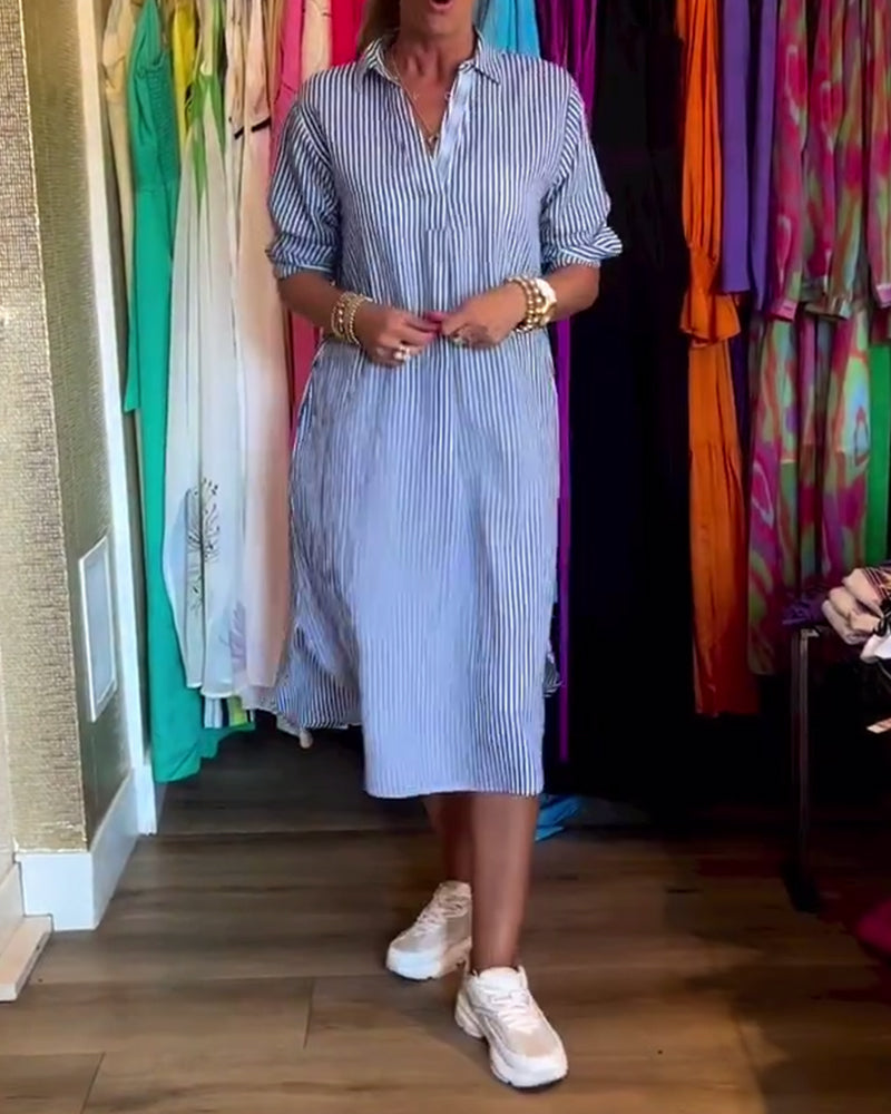 Cato™ - Striped Shirt Dress with Lapel Collar