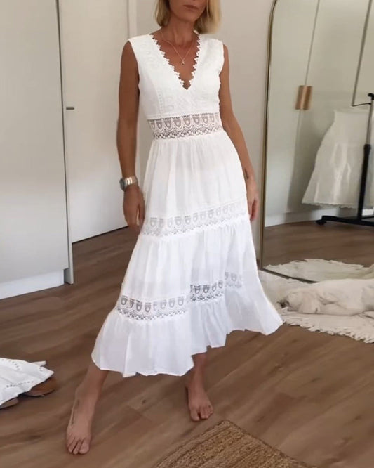 Mirna™ - Lace Tank Dress with V-Neckline 