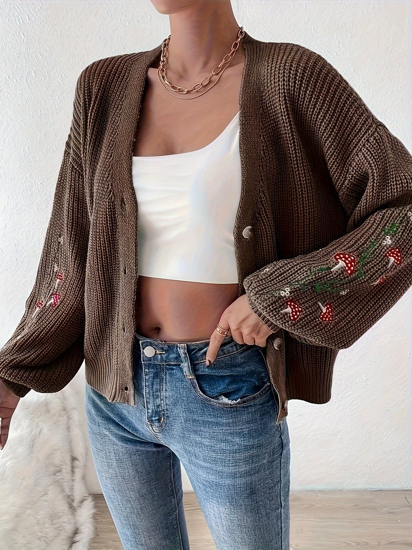 Romilly™ - Mushroom Embroidered Cardigan 