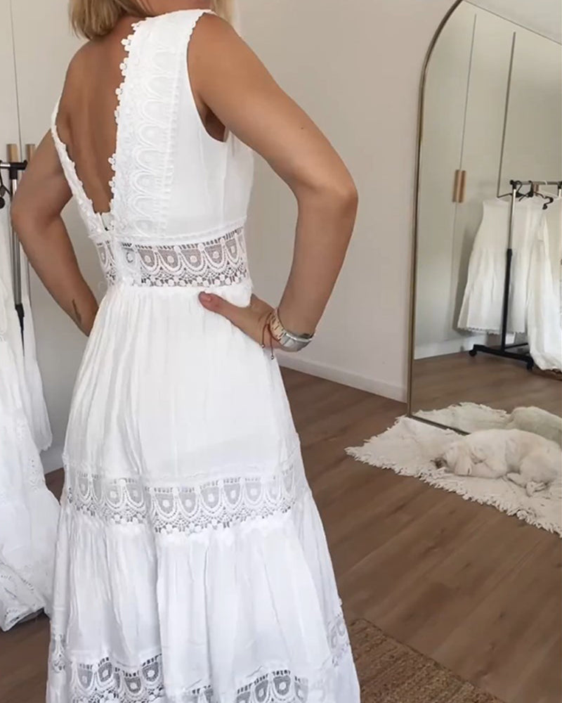 Mirna™ - Lace Tank Dress with V-Neckline 