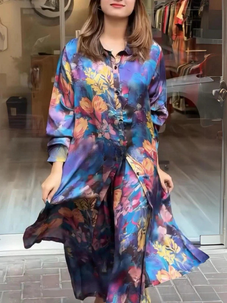 Clarice™ - Women's 2-Piece Flowy Shirt Dress 