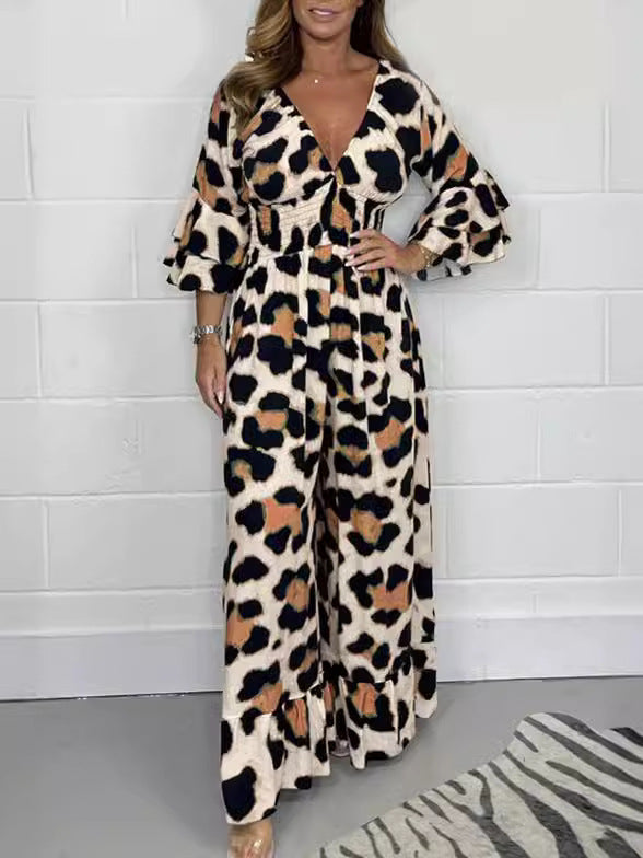 Priscille™ - Leopard V-Neck Jumpsuit 