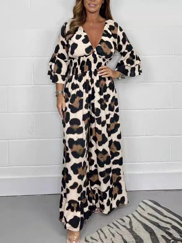 Priscille™ - Leopard V-Neck Jumpsuit 