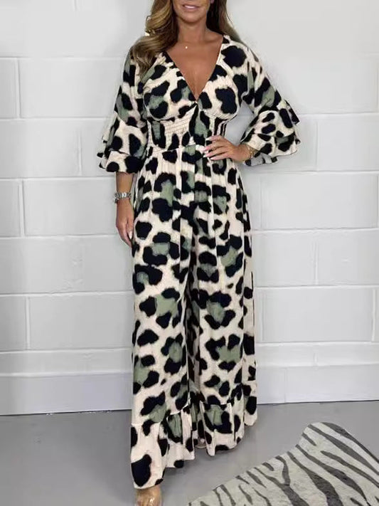 Priscille™ - Leopard V-Neck Jumpsuit 