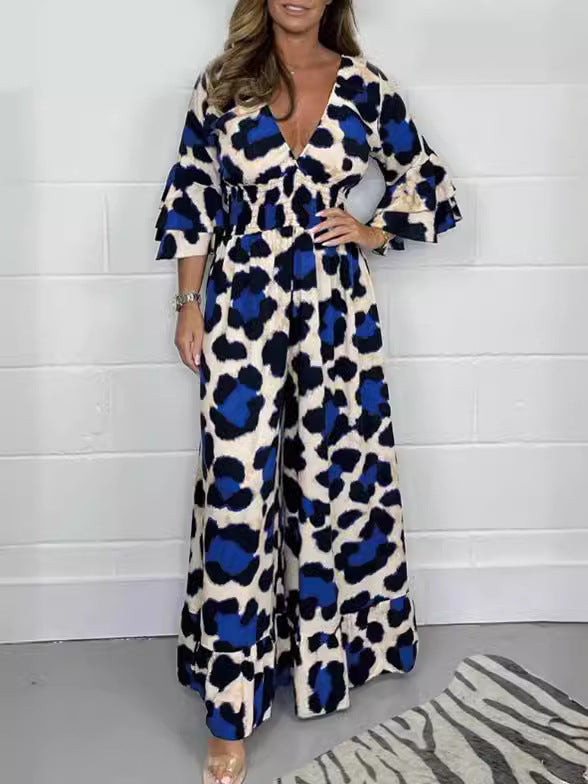Priscille™ - Leopard V-Neck Jumpsuit 