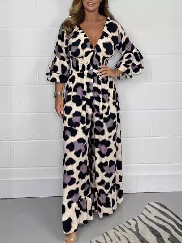 Priscille™ - Leopard V-Neck Jumpsuit 
