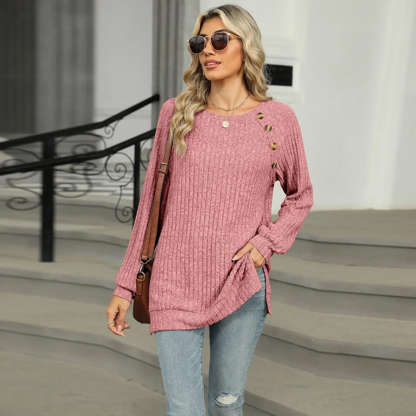 Aline™ - Elegant women's sweater with decorative buttons