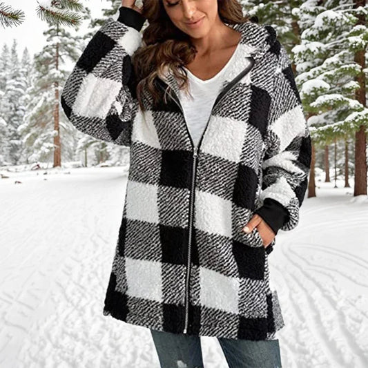 Geneve™ - Oversized Plaid Hooded Coat