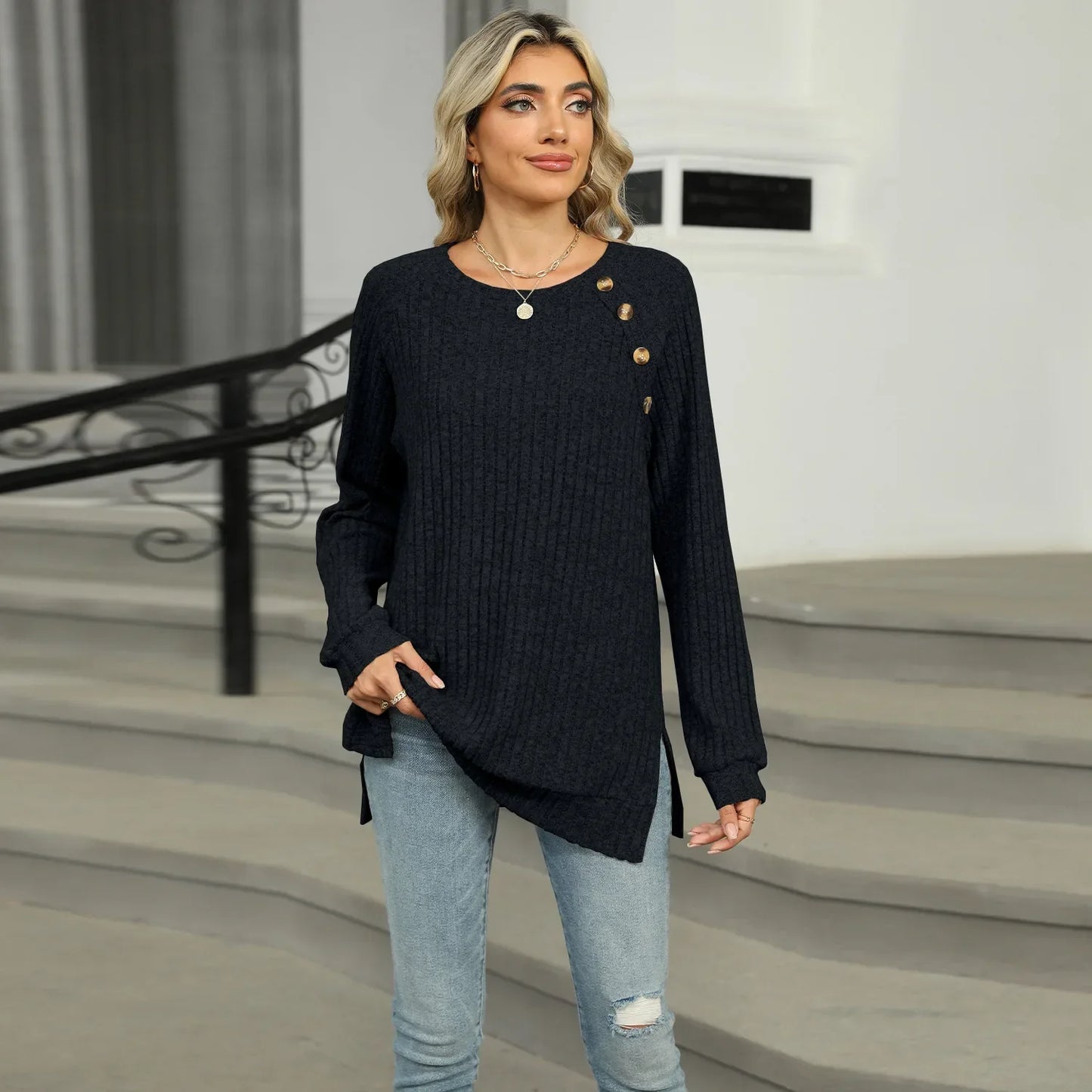 Aline™ - Elegant women's sweater with decorative buttons