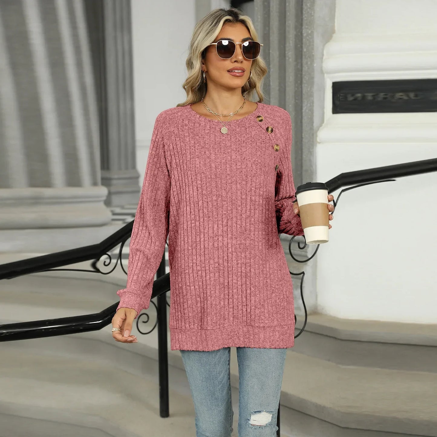 Aline™ - Elegant women's sweater with decorative buttons