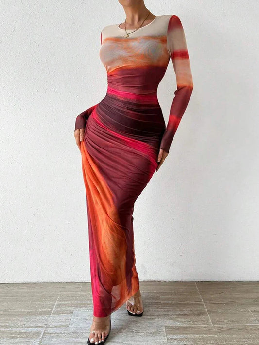 Lunette™ - Floral Print Fitted Maxi Dress