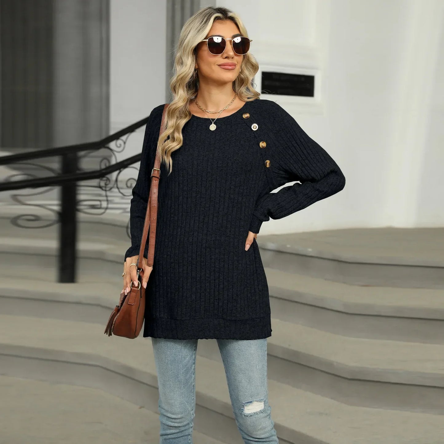 Aline™ - Elegant women's sweater with decorative buttons