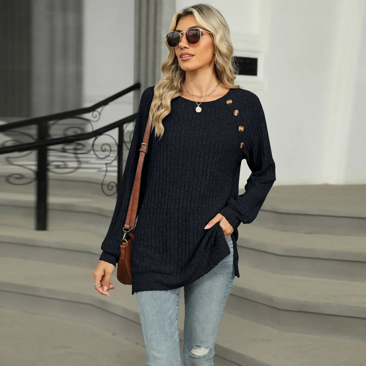 Aline™ - Elegant women's sweater with decorative buttons