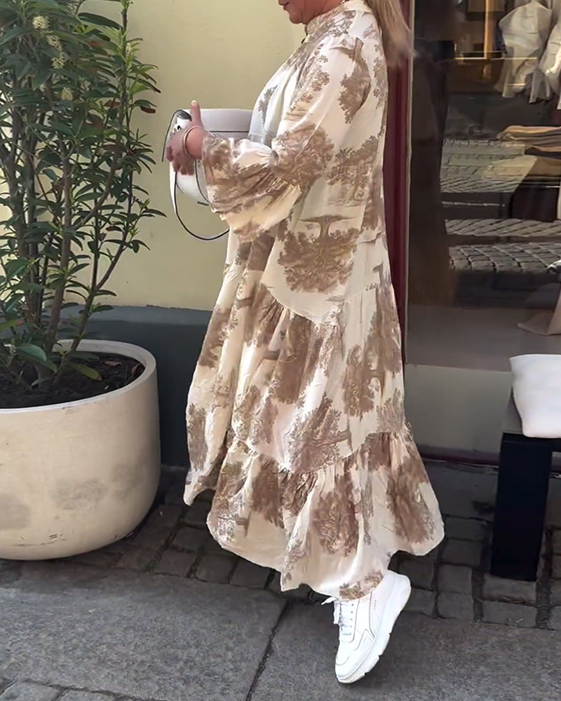 Greta™ - Loose Patchwork Dress with V-Neck and Printed Bell Sleeves