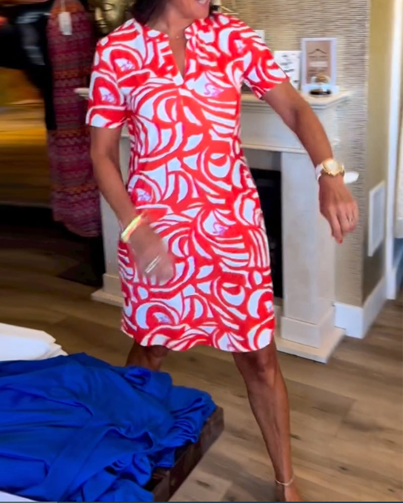 Mira™ - Printed V-Neck Dress 