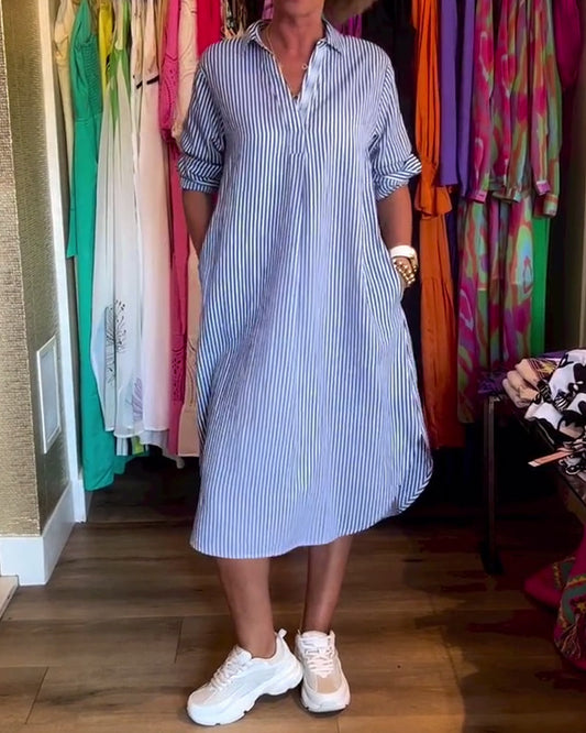 Cato™ - Striped Shirt Dress with Lapel Collar