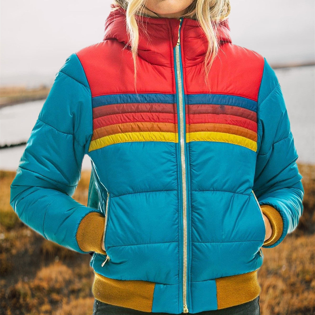 Monique™ - Doudoune d'hiver pour femme avec capuche et poches surdimensionnées