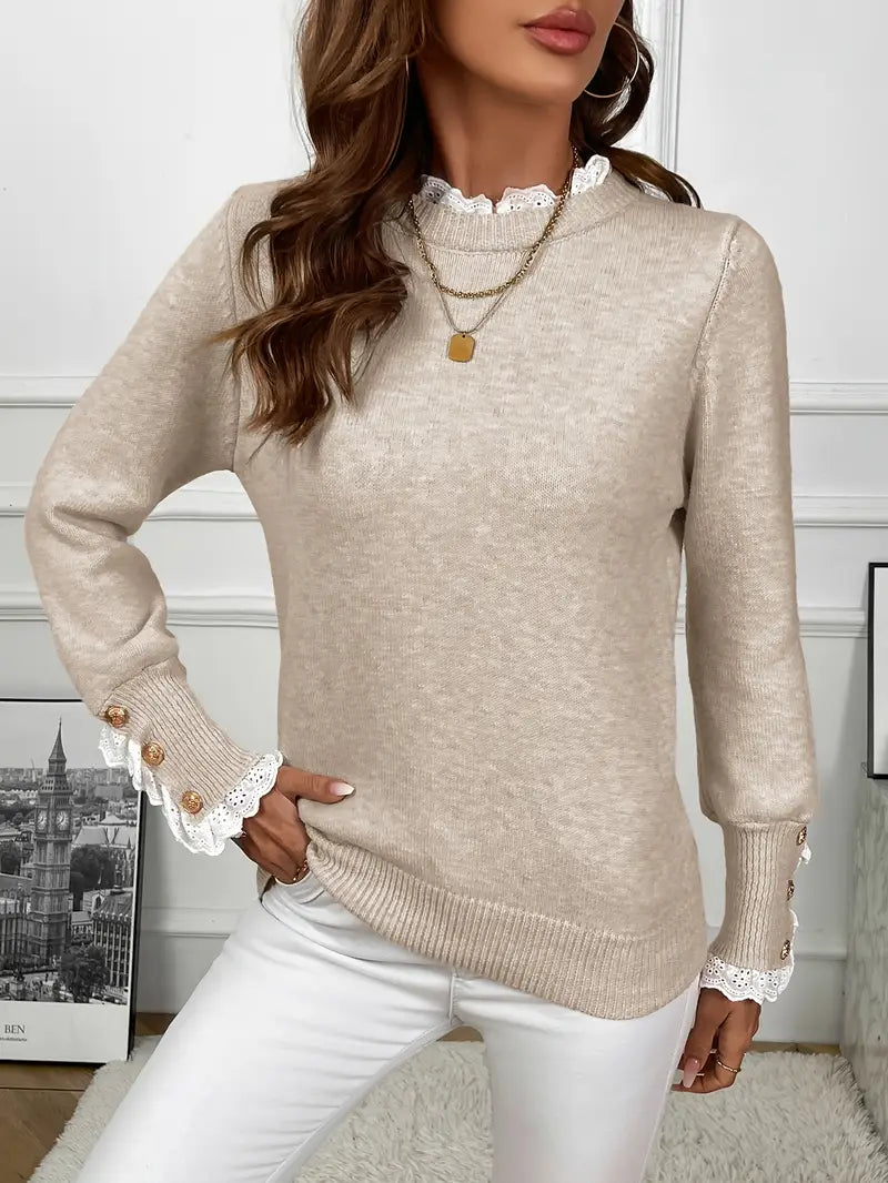 Inaya™ - Elegant knitted sweater with ruffles and buttons