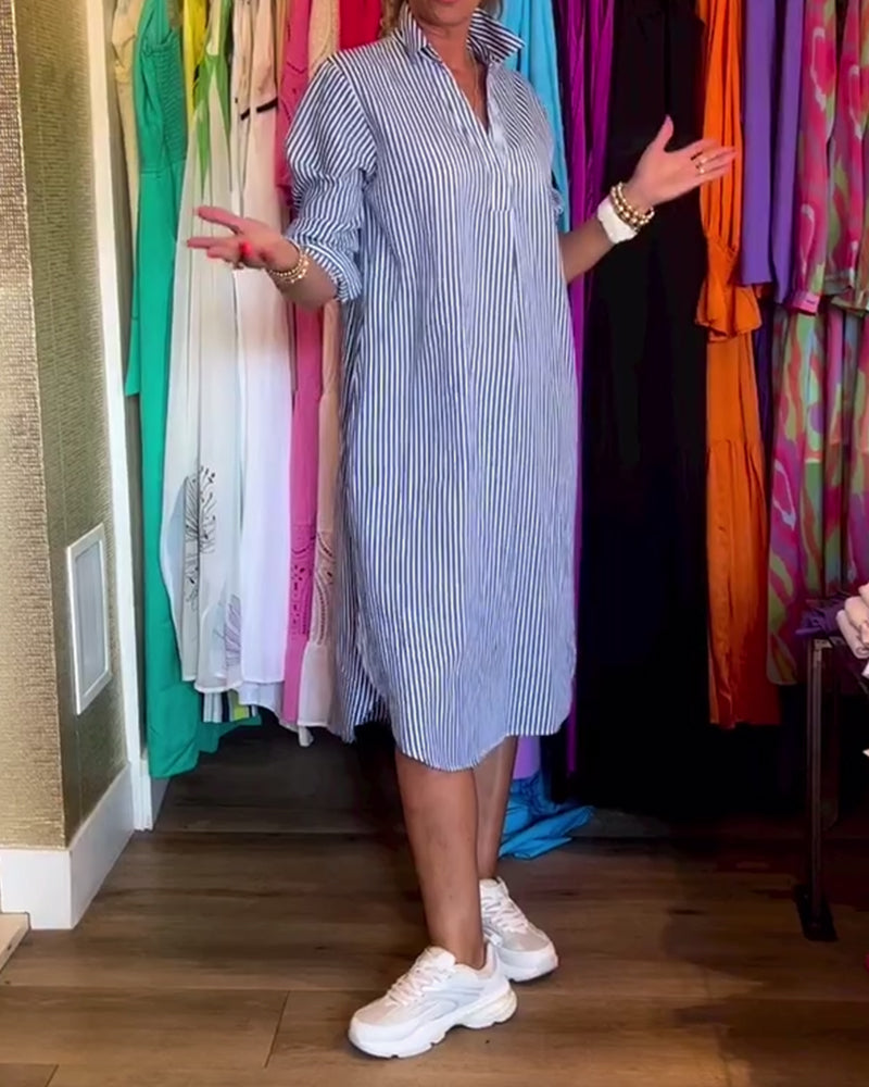Cato™ - Striped Shirt Dress with Lapel Collar