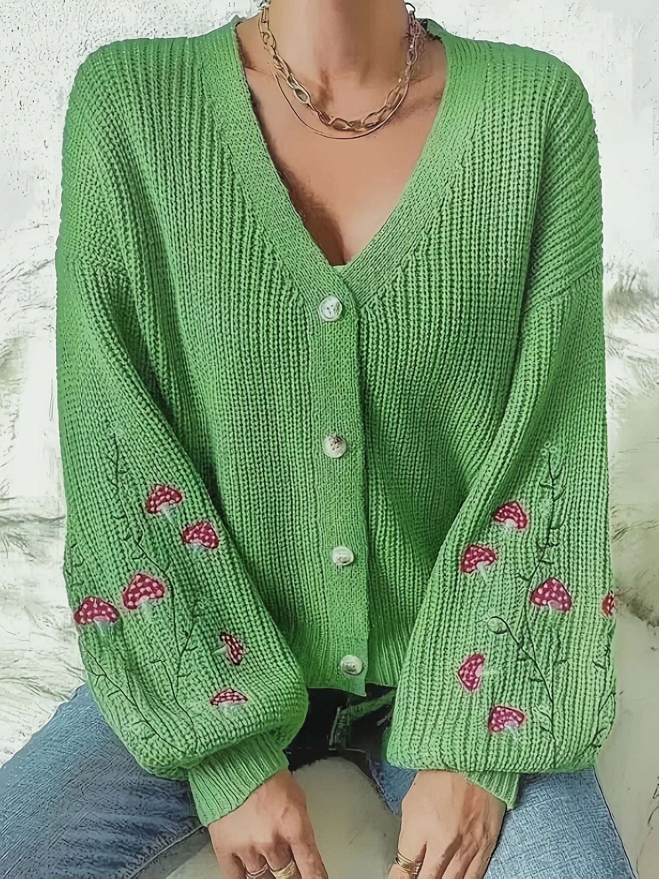 Romilly™ - Mushroom Embroidered Cardigan 